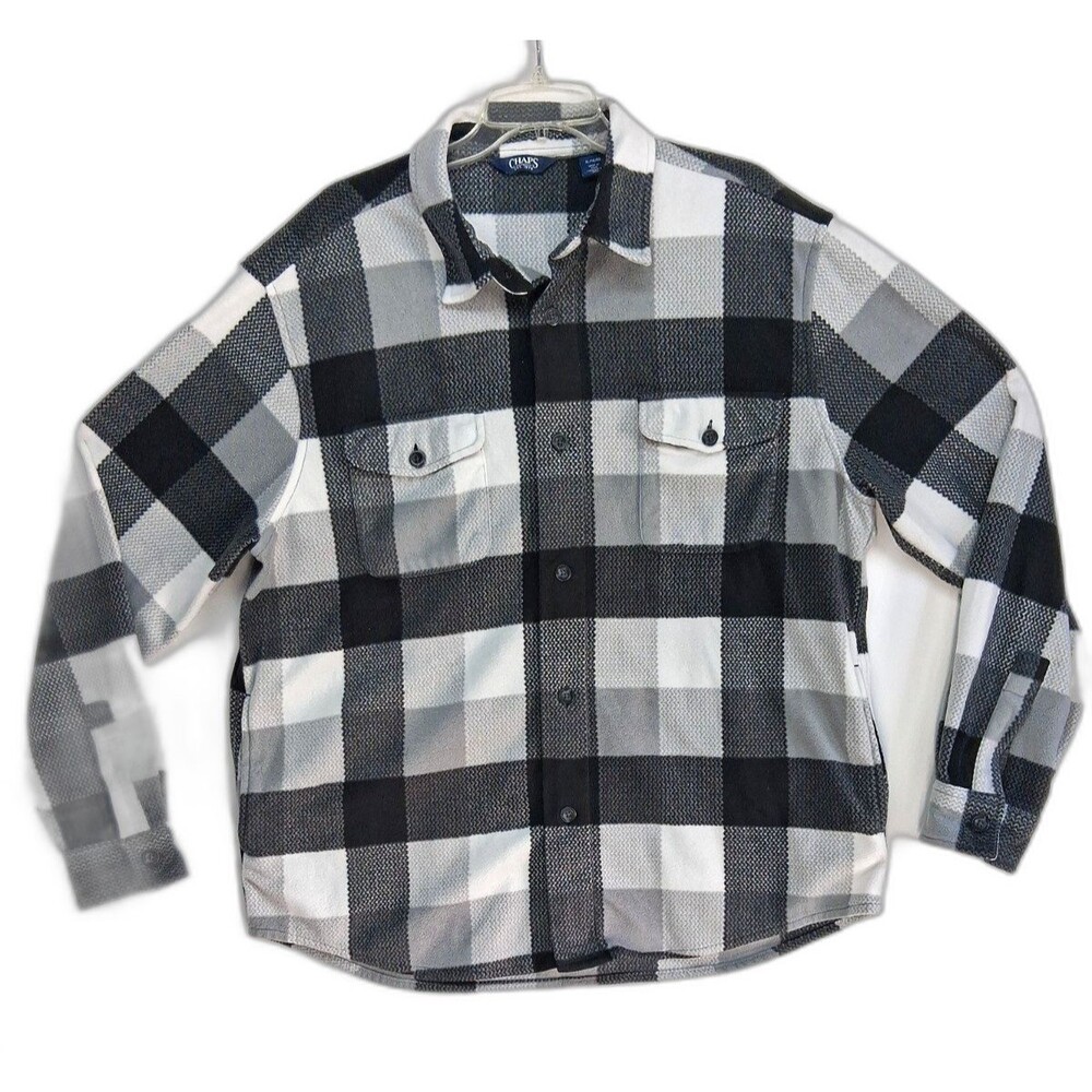 Chaps XL Black Plaid Chamois Jacket Mens Pockets Winter Shirt Workwear Soft